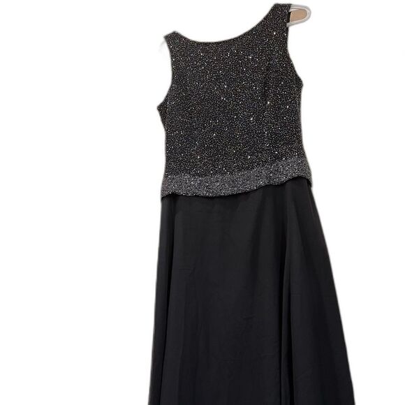 Elegant Navy Beaded Bodice Chiffon Skirt Evening Gown Formal Dress Size 8 Jkara - Picture 5 of 8